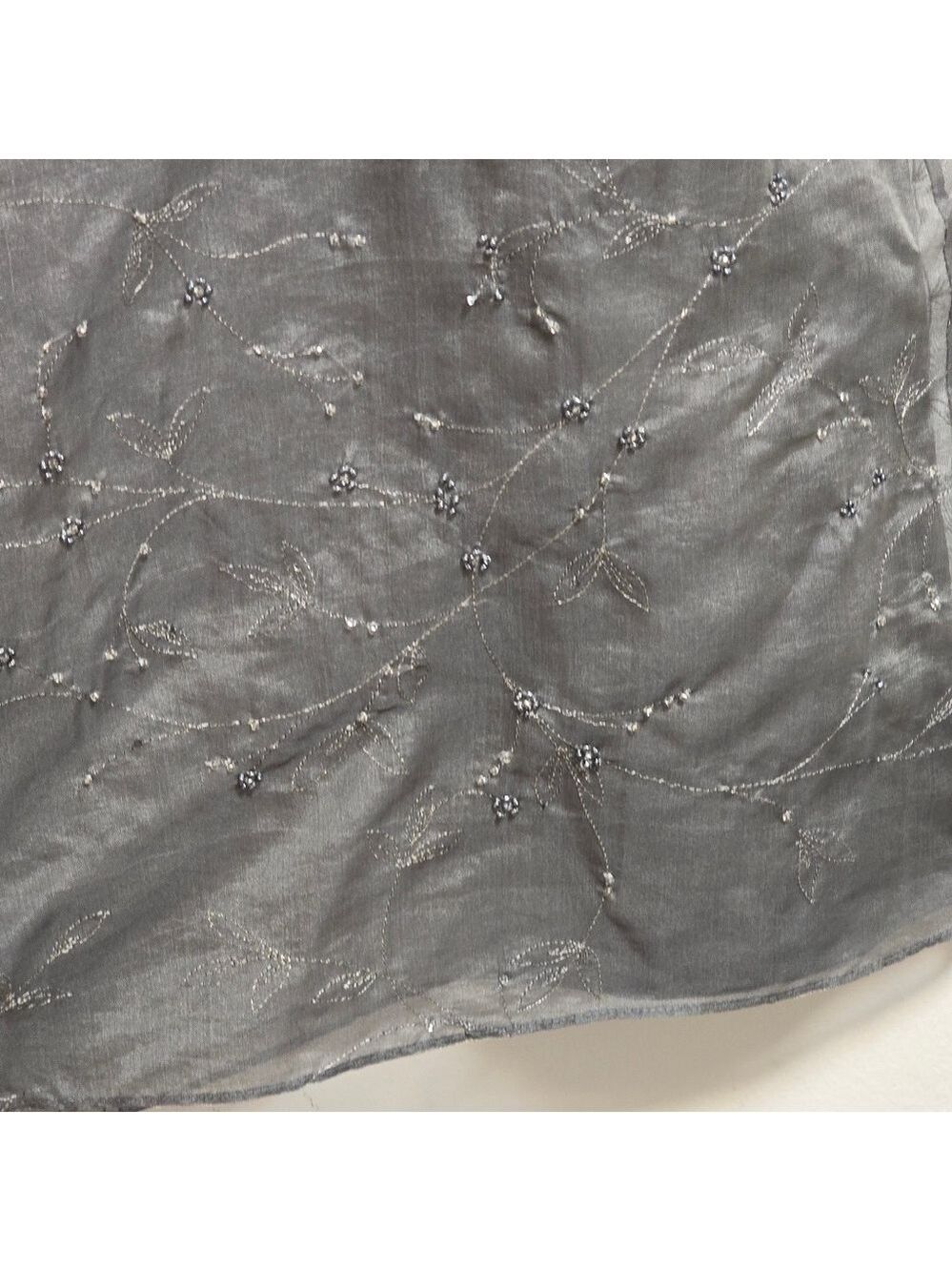 Vintage Anne Taylor 100% Silk Grey Embroidered Flora Pearl Maxi Skirt - Picture 4 of 10